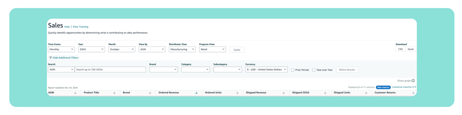 sales reports amazon vendor central